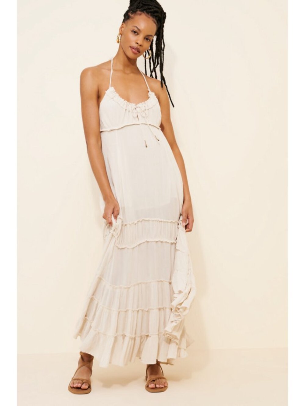 FREE PEOPLE Burst Of Bliss Halter Maxi Dress Cream Women’s Size Medium Boho Chic - Picture 13 of 15